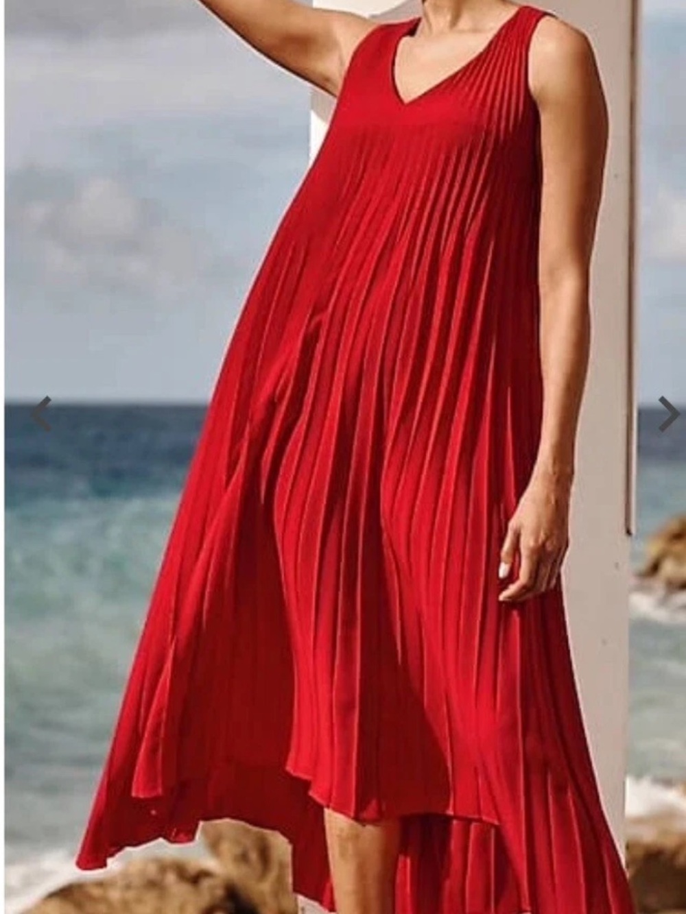 J. Jill Wearever Pleated Elliptical Dress Womens Small Petite Red NWT Sleeveless